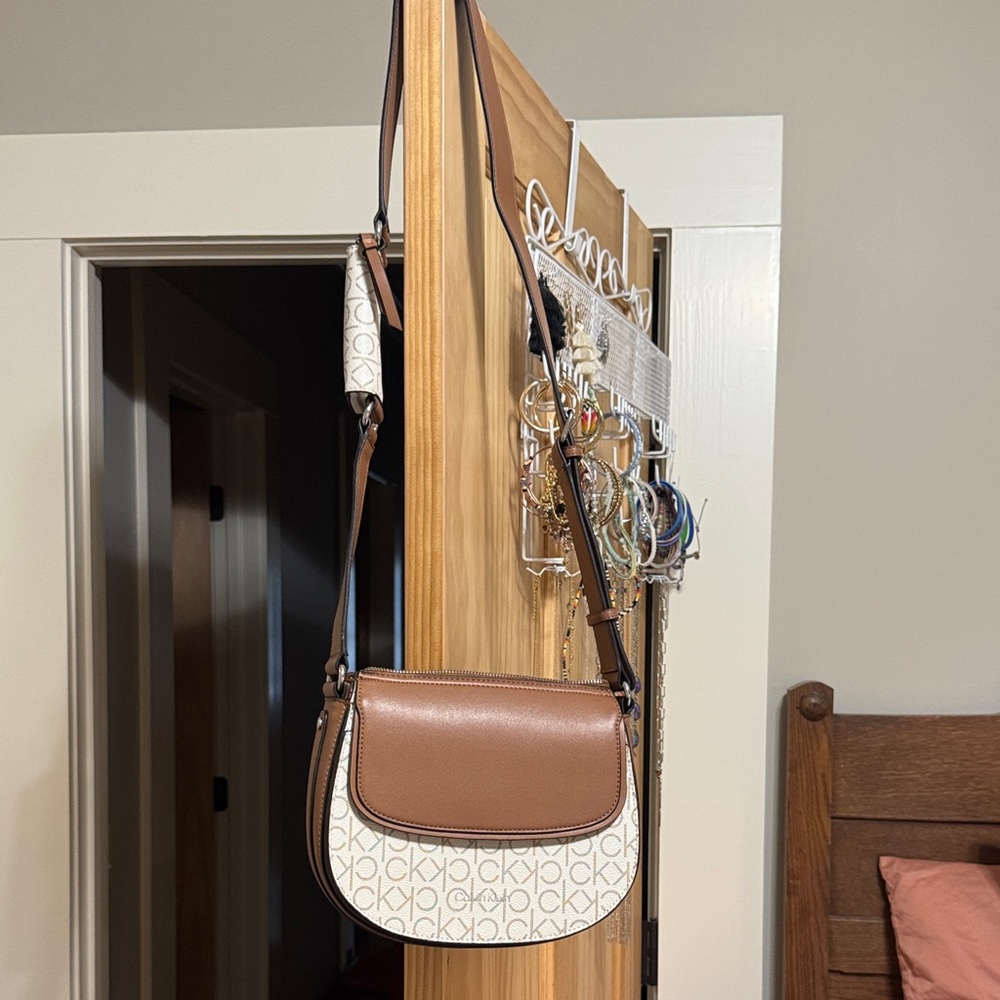 Calvin Klein Tan and White Crossbody Bag